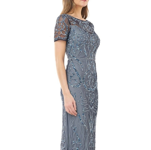 JS COLLECTIONS Sequin Embroidered Column Gown - Picture 6 of 13